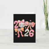 Happy New Year 2026 Disco Ball Coquette Bow New Ye カード (正面)