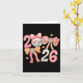Happy New Year 2026 Disco Ball Coquette Bow New Ye カード (黄色い花)