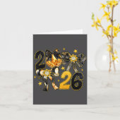 Happy New Year 2026 Disco Ball Coquette Bow New Ye カード (黄色い花)