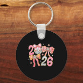 Happy New Year 2026 Disco Ball Coquette Bow New Ye キーホルダー (正面)