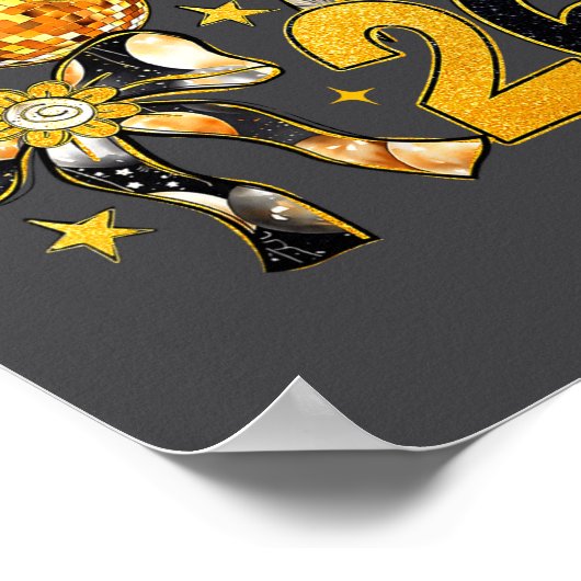 Happy New Year 2026 Disco Ball Coquette Bow New Ye ポスター (角)