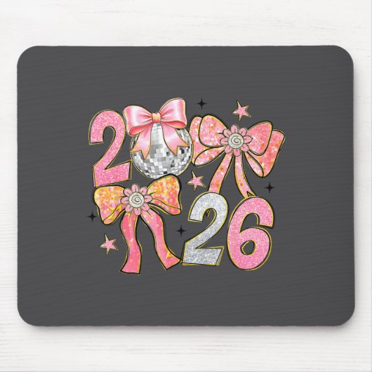 Happy New Year 2026 Disco Ball Coquette Bow New Ye マウスパッド (正面)