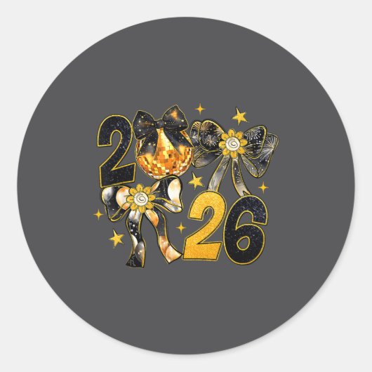 Happy New Year 2026 Disco Ball Coquette Bow New Ye ラウンドシール (正面)