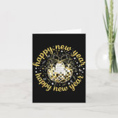 Happy New Year 2026 Disco Ball Gold Bow Coquette C カード (正面)