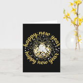 Happy New Year 2026 Disco Ball Gold Bow Coquette C カード (黄色い花)