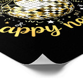 Happy New Year 2026 Disco Ball Gold Bow Coquette C ポスター (角)
