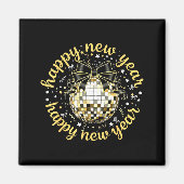 Happy New Year 2026 Disco Ball Gold Bow Coquette C マグネット (正面)