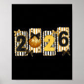 Happy New Year 2026 Disco Ball Gold Coquette Bow F ポスター (正面)