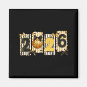 Happy New Year 2026 Disco Ball Gold Coquette Bow F マグネット (正面)