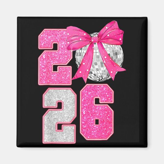 Happy New Year 2026 Disco Ball Nk Coquette Bow Fam マグネット (正面)