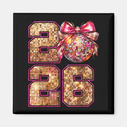 Happy New Year 2026 Disco Ball Nk Coquette Bow Fam マグネット (正面)