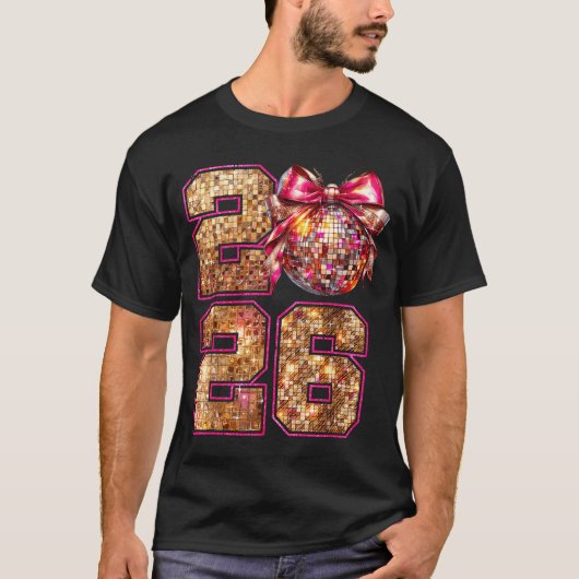 Happy New Year 2026 Disco Ball Nk Coquette Bow Fam Tシャツ (正面)