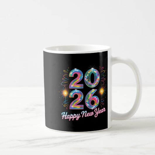 Happy New Year 2026 Disco Ball Retro Family Matchi コーヒーマグカップ (右)