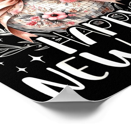 Happy New Year 2026 Disco Cute Bow Flower New Year ポスター (角)