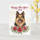 Happy New Year 2026 Dog Greeting Card カード (黄色い花)