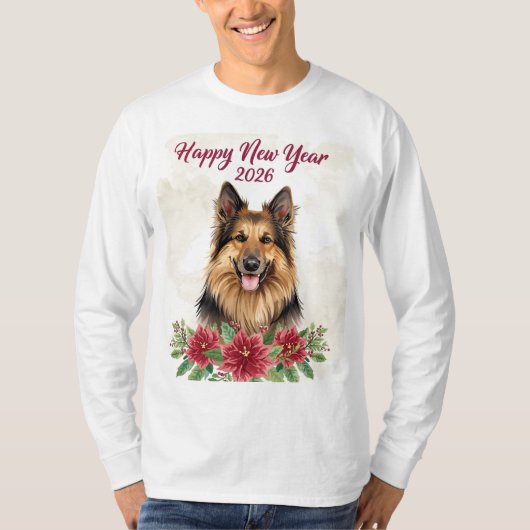 Happy New Year 2026 Dog Long Sleeve Shirt Tシャツ (正面)