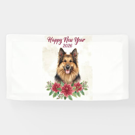 Happy New Year 2026 Dog Theme 横断幕 (横)