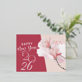 Happy New Year 2026 Elegant Floral Foil Postcard 箔シーズンポストカード (立ち正面)