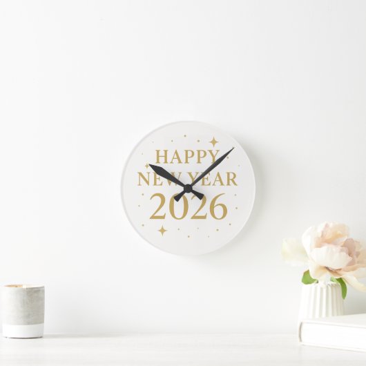 ✨ Happy New Year 2026 Elegant Gold Wall Clock | Mi ラウンド壁時計 (ホーム)