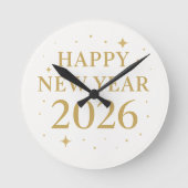 ✨ Happy New Year 2026 Elegant Gold Wall Clock | Mi ラウンド壁時計 (正面)