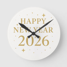 ✨ Happy New Year 2026 Elegant Gold Wall Clock | Mi ラウンド壁時計