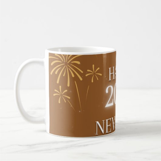 Happy New Year 2026 – Elegant Golden Brown poster. コーヒーマグカップ (左)