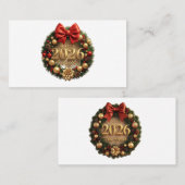 happy new year 2026 elegant wreath business card 名刺 (正面/裏面)