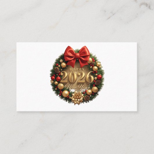 happy new year 2026 elegant wreath business card 名刺 (正面)