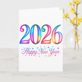 Happy New Year 2026 Family Colorful Retro Celebrat カード (黄色い花)