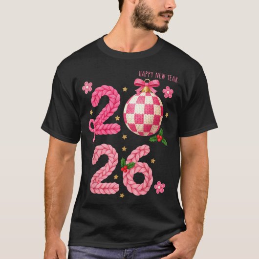 Happy New Year 2026 Family Matching Crochet Men Wo Tシャツ (正面)