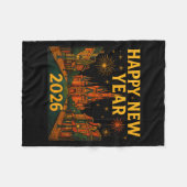 Happy New Year 2026 Fantasy Castle Fireworks Night フリースブランケット (正面(横))