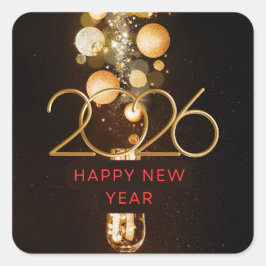 Happy New Year 2026 Festive Christmas Greenery Des スクエアシール