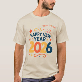 Happy New Year 2026 Festive Typography T-Shirt  Tシャツ