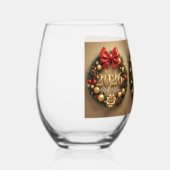 happy new year 2026 festive wreath ステムなしワイングラス (右)