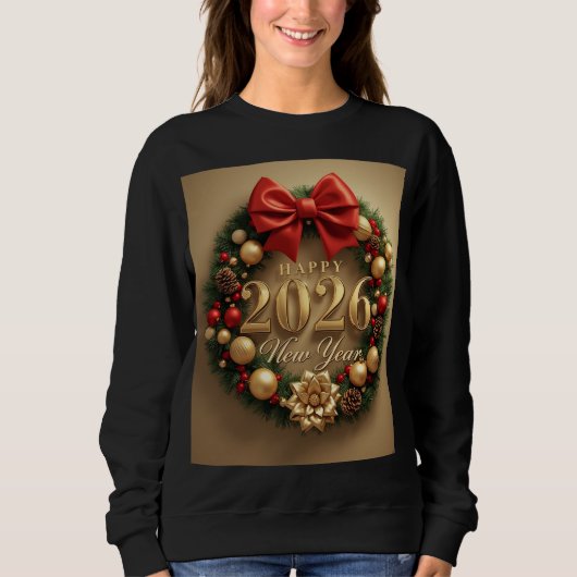 happy new year 2026 festive wreath hoodie スウェットシャツ (正面)