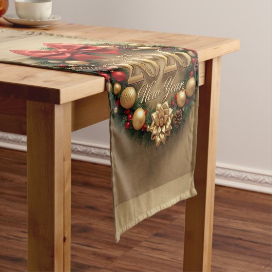 happy new year 2026 festive wreath runner ショートテーブルランナー (インサイチュ)