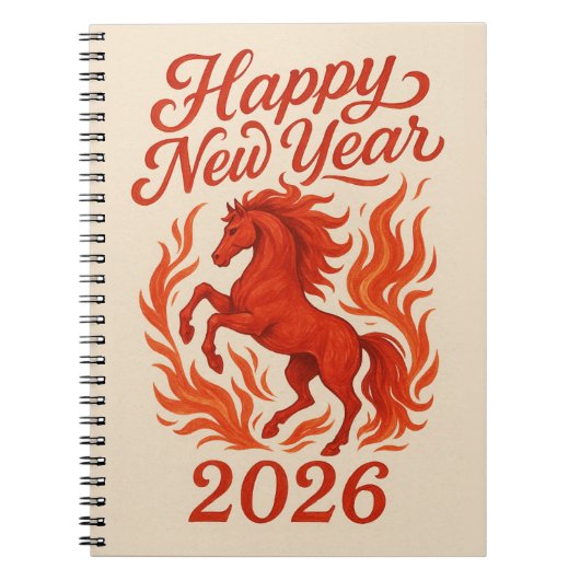 Happy New Year 2026 Fiery Horse ノートブック (正面)