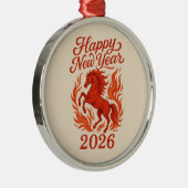Happy New Year 2026 Fiery Horse メタルオーナメント (右)