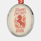 Happy New Year 2026 Fiery Horse メタルオーナメント (左)