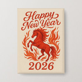 Happy New Year 2026 Fiery Horse 缶バッジ