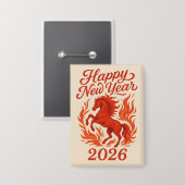 Happy New Year 2026 Fiery Horse 缶バッジ (正面/裏面)