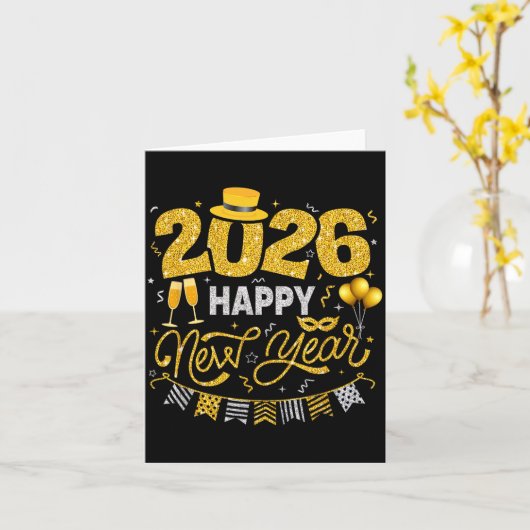 Happy New Year 2026 Fireworks Countdown New Years  カード (黄色い花)