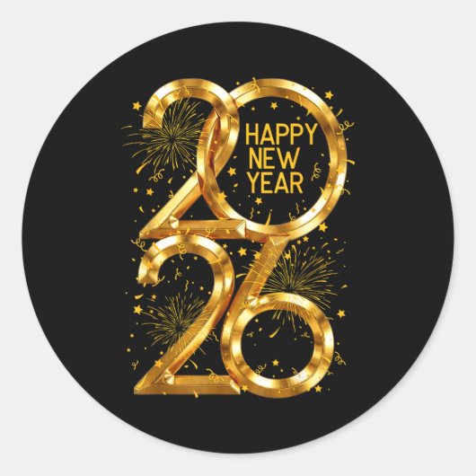 Happy New Year 2026 Fireworks New Year Eve's Nye P ラウンドシール (正面)