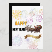 Happy New Year 2026 – Fireworks & Santa Sleigh Gre 招待状 (正面/裏面)