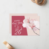 Happy New Year 2026 Floral Elegant Magnolia Design ノートカード (正面/裏面インサイチュ)