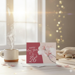 Happy New Year 2026 Floral Elegant Magnolia Design ノートカード