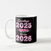 Happy New Year 2026 Floral Goodbye 2025 Hello 2026 コーヒーマグカップ (左)