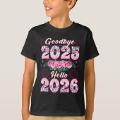 Happy New Year 2026 Floral Goodbye 2025 Hello 2026 Tシャツ (正面)