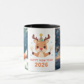 happy new year 2026  fox & reindeer coffee mug マグカップ (中央)