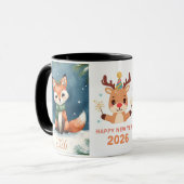 happy new year 2026  fox & reindeer coffee mug マグカップ (正面左)